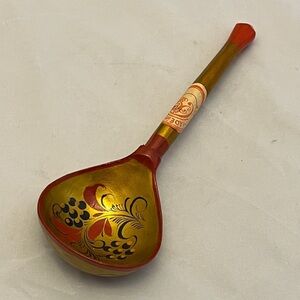 Hand Painted Wooden Khokhloma Spoon, Made in USSR, Vintage EUC